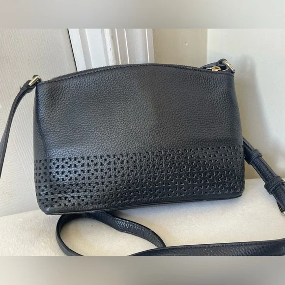 kate spade black pebbled leather crossbody with perforated detail EUC - Picture 10 of 10